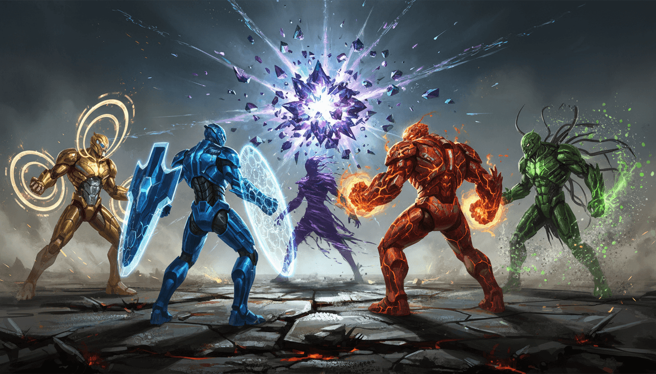 Faction champions clash around a fractured core